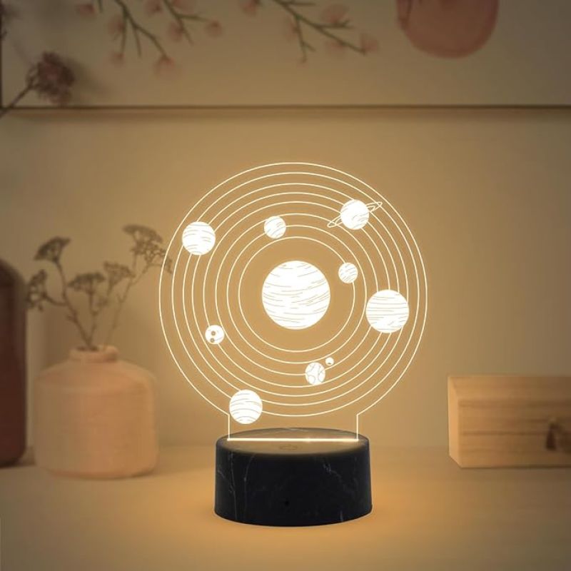 3D Illusion Planet Night Lamp with Warm White Light Kids Room Bedroom Living Room Gaming Room Decor