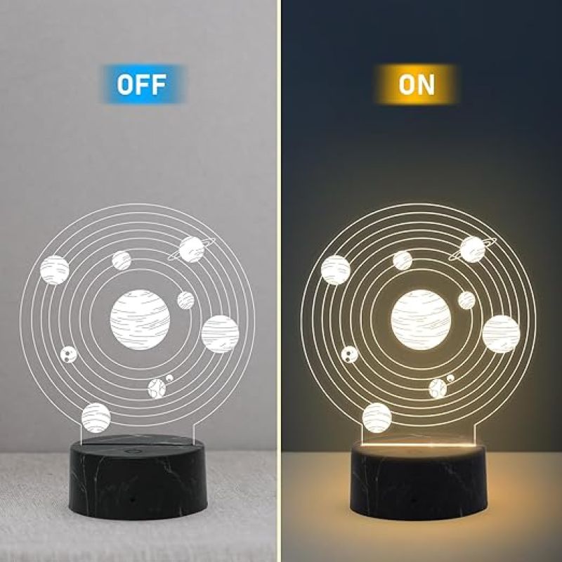 3D Illusion Planet Night Lamp with Warm White Light Kids Room Bedroom Living Room Gaming Room Decor