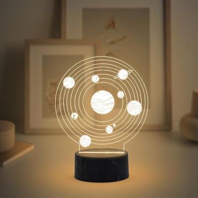3D Illusion Planet Night Lamp with Warm White Light Kids Room Bedroom Living Room Gaming Room Decor