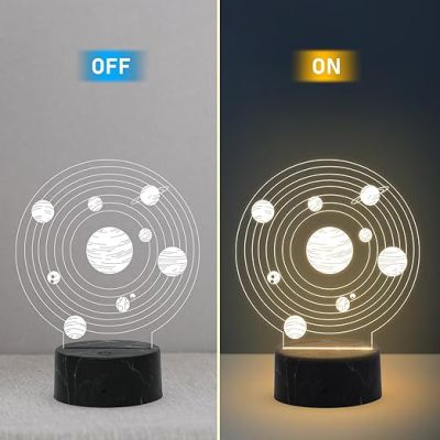 3D Illusion Planet Night Lamp with Warm White Light Kids Room Bedroom Living Room Gaming Room Decor