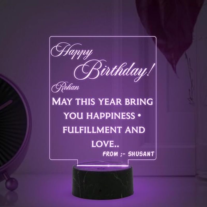 Personalized Happy Birthday Night Lamp with 7 Color Changing Light Customized with Name Blessing Wishing Gift for Birthday Birthday Gift for Loveable Person