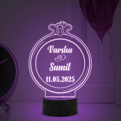 Couple Ring Shape Night Lamp with Automatic Color Changing Light Customized with Name Date Engagement Gift for Friend, Couple Anniversary Gift