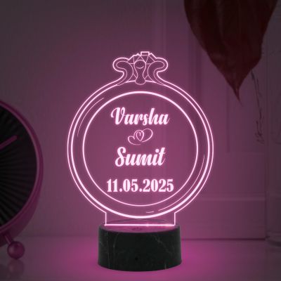 Couple Ring Shape Night Lamp with Automatic Color Changing Light Customized with Name Date Engagement Gift for Friend, Couple Anniversary Gift