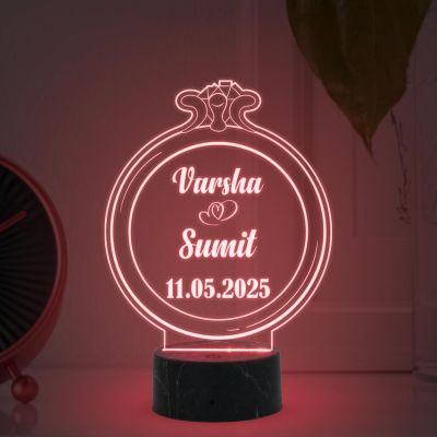 Couple Ring Shape Night Lamp with Automatic Color Changing Light Customized with Name Date Engagement Gift for Friend, Couple Anniversary Gift