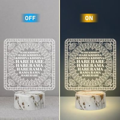 3D Illusion Here Krishna Mantra Night Lamp with Warm White Light Temple, Home, Janmashtami Decoration Items
