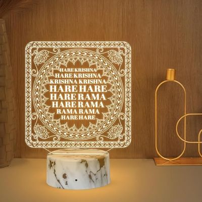 3D Illusion Here Krishna Mantra Night Lamp with Warm White Light Temple, Home, Janmashtami Decoration Items