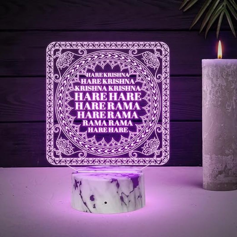 3D Illusion Here Krishna Mantra Night Lamp with Multicolored Light Temple ,Home, Office, Janmashtami Decoration Items