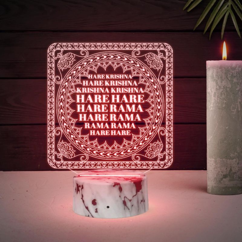 3D Illusion Here Krishna Mantra Night Lamp with Multicolored Light Temple ,Home, Office, Janmashtami Decoration Items