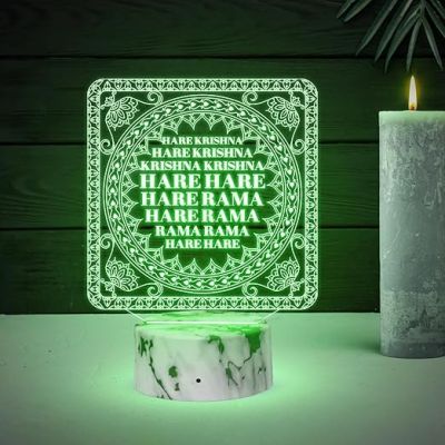 3D Illusion Here Krishna Mantra Night Lamp with Multicolored Light Temple ,Home, Office, Janmashtami Decoration Items