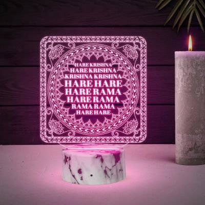 3D Illusion Here Krishna Mantra Night Lamp with Multicolored Light Temple ,Home, Office, Janmashtami Decoration Items