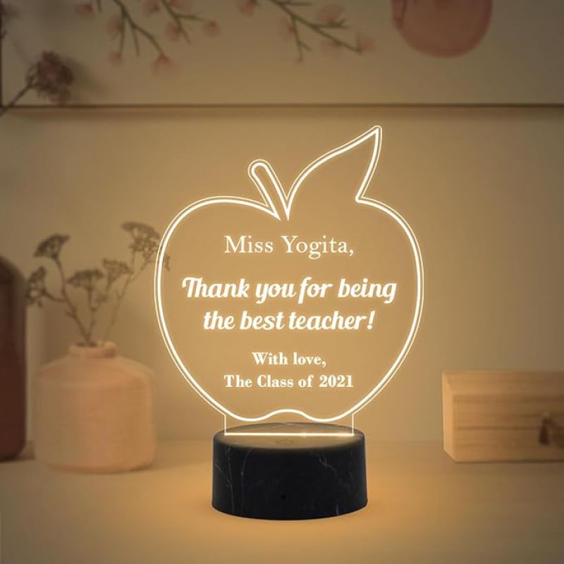 Teacher night lamp with Warm White Light Customized with Name Class Text Thankyou Gift for School Teacher & Teacher Appreciation Gift