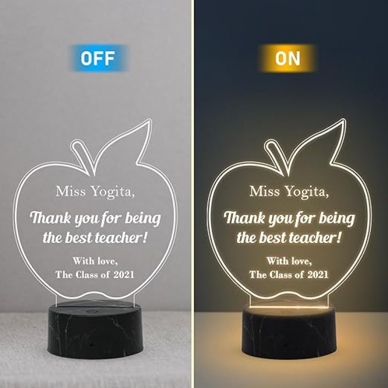 Teacher night lamp with Warm White Light Customized with Name Class Text Thankyou Gift for School Teacher & Teacher Appreciation Gift