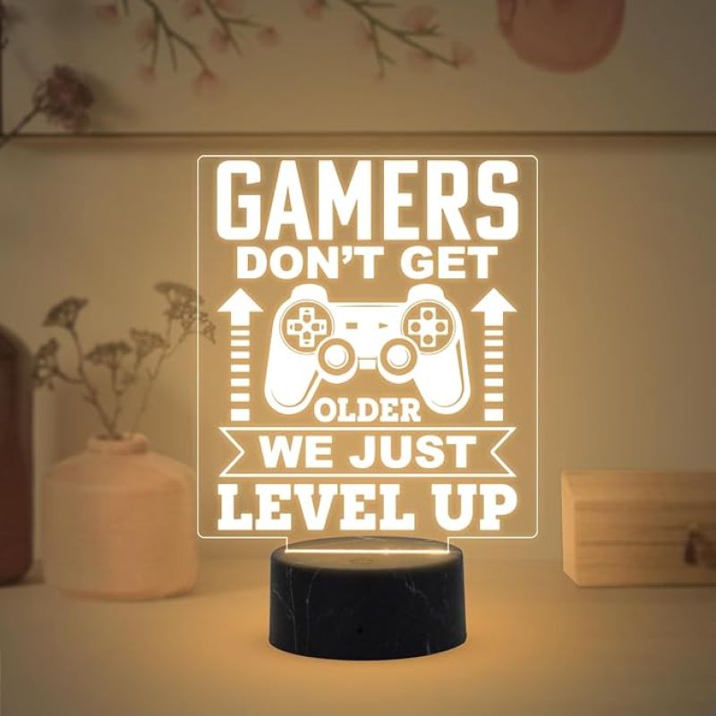 3D Illusion Gamers Don't Get Older We Just Level Up Engraved Night Lamp with Warm White Light Birthday Gift for Gamers Gaming Room Decor Light