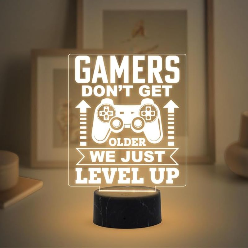 3D Illusion Gamers Don't Get Older We Just Level Up Engraved Night Lamp with Warm White Light Birthday Gift for Gamers Gaming Room Decor Light