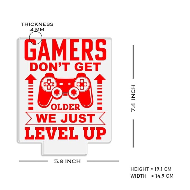 3D Illusion Gamers Don't Get Older We Just Level Up Engraved Night Lamp with Warm White Light Birthday Gift for Gamers Gaming Room Decor Light