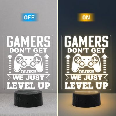 3D Illusion Gamers Don't Get Older We Just Level Up Engraved Night Lamp with Warm White Light Birthday Gift for Gamers Gaming Room Decor Light