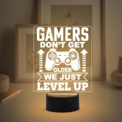 3D Illusion Gamers Don't Get Older We Just Level Up Engraved Night Lamp with Warm White Light Birthday Gift for Gamers Gaming Room Decor Light