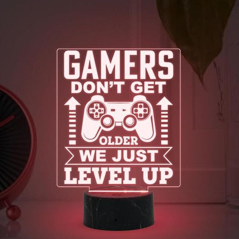 3D Illusion Gamers Don't Get Older We Just Level Up Engraved Night Lamp with Automatic Color Changing Light Birthday Gift for Gamers Gaming Room Decor Light