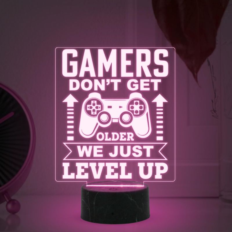 3D Illusion Gamers Don't Get Older We Just Level Up Engraved Night Lamp with Automatic Color Changing Light Birthday Gift for Gamers Gaming Room Decor Light