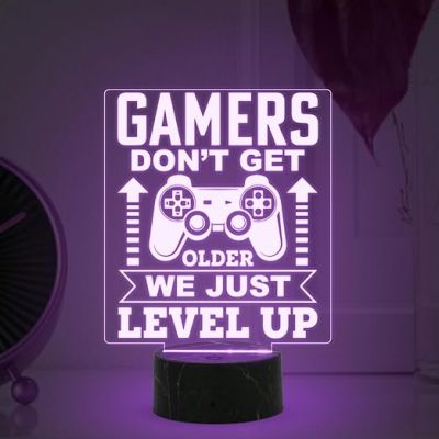 3D Illusion Gamers Don't Get Older We Just Level Up Engraved Night Lamp with Automatic Color Changing Light Birthday Gift for Gamers Gaming Room Decor Light