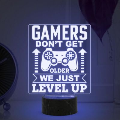 3D Illusion Gamers Don't Get Older We Just Level Up Engraved Night Lamp with Automatic Color Changing Light Birthday Gift for Gamers Gaming Room Decor Light