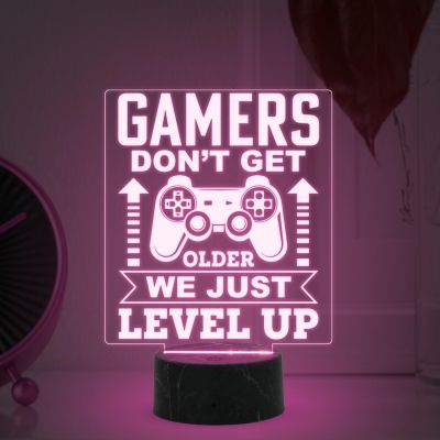 3D Illusion Gamers Don't Get Older We Just Level Up Engraved Night Lamp with Automatic Color Changing Light Birthday Gift for Gamers Gaming Room Decor Light