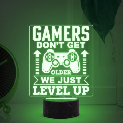 3D Illusion Gamers Don't Get Older We Just Level Up Engraved Night Lamp with Automatic Color Changing Light Birthday Gift for Gamers Gaming Room Decor Light