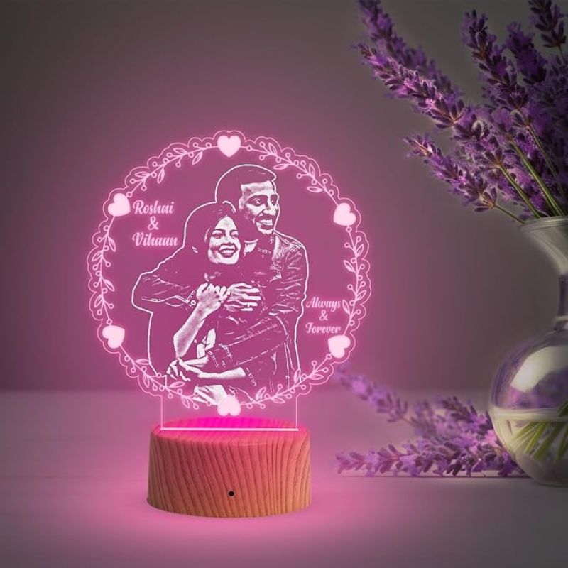 Always Forever Engraved Photo Night Lamp with Multicolored Light Customized Name Photo Birthday Gift for Husband Wife Anniversary Gift for Couple Gift for Someone Special