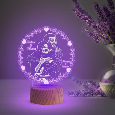 Always Forever Engraved Photo Night Lamp with Multicolored Light Customized Name Photo Birthday Gift for Husband Wife Anniversary Gift for Couple Gift for Someone Special