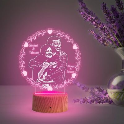 Always Forever Engraved Photo Night Lamp with Multicolored Light Customized Name Photo Birthday Gift for Husband Wife Anniversary Gift for Couple Gift for Someone Special