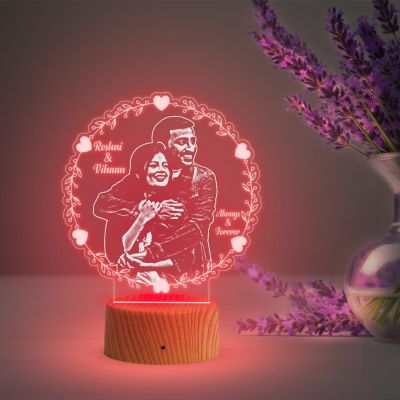 Always Forever Engraved Photo Night Lamp with Multicolored Light Customized Name Photo Birthday Gift for Husband Wife Anniversary Gift for Couple Gift for Someone Special