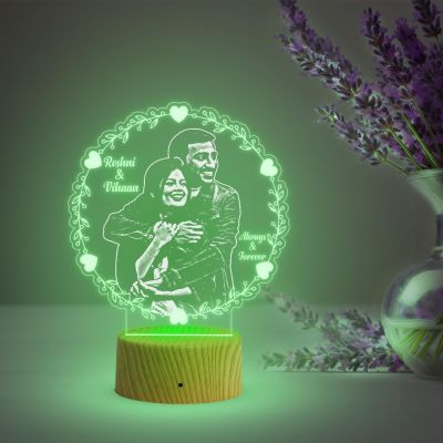 Always Forever Engraved Photo Night Lamp with Multicolored Light Customized Name Photo Birthday Gift for Husband Wife Anniversary Gift for Couple Gift for Someone Special