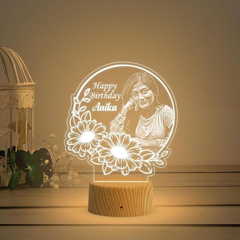 Personalized Happy Birthday night lamp with Warm White Light Customized Photo Name Birthday Gift for Friends, Husband, Wife, Girlfriend, Boyfriend & Loveable Person