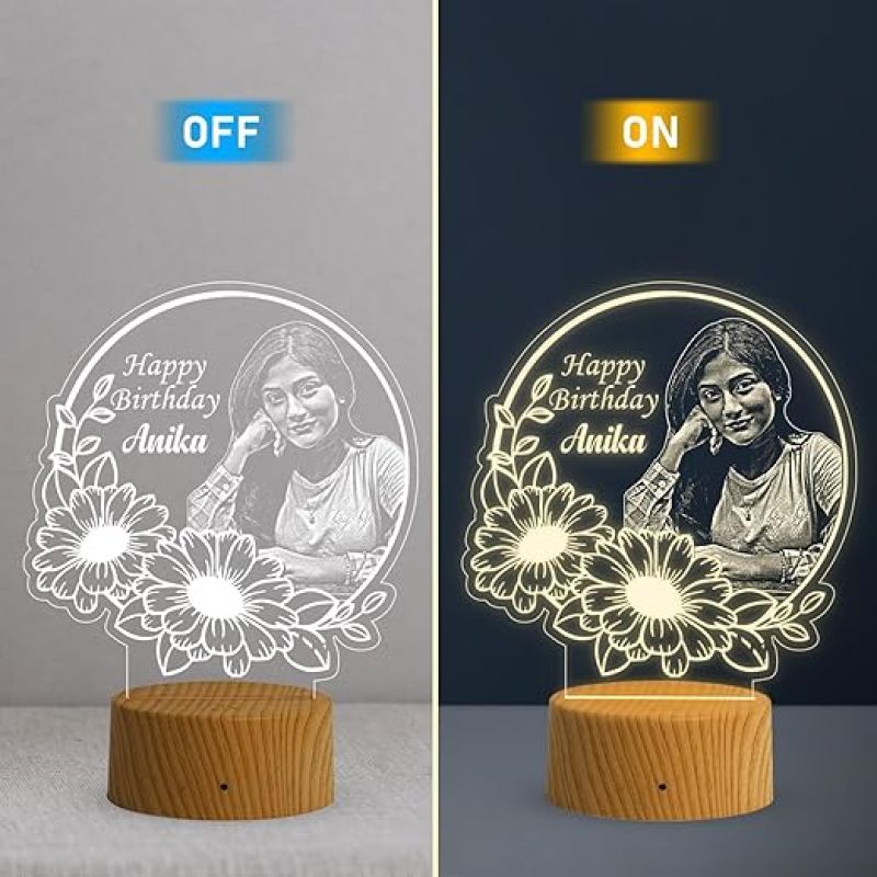 Personalized Happy Birthday night lamp with Warm White Light Customized Photo Name Birthday Gift for Friends, Husband, Wife, Girlfriend, Boyfriend & Loveable Person