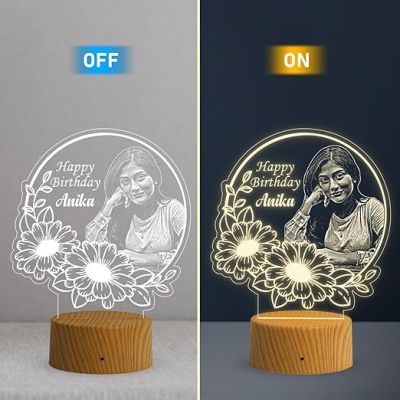 Personalized Happy Birthday night lamp with Warm White Light Customized Photo Name Birthday Gift for Friends, Husband, Wife, Girlfriend, Boyfriend & Loveable Person