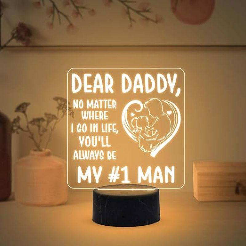 Dear Daddy My #1 Man Engraved Night Lamp with Warm White Light Fathers Day Gift for Dad Birthday Gift for Dad from Daughter Son