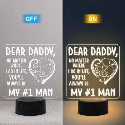 Dear Daddy My #1 Man Engraved Night Lamp with Warm White Light Fathers Day Gift for Dad Birthday Gift for Dad from Daughter Son