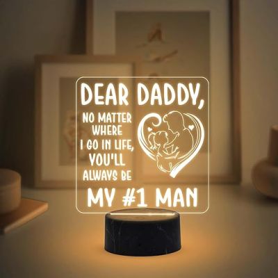 Dear Daddy My #1 Man Engraved Night Lamp with Warm White Light Fathers Day Gift for Dad Birthday Gift for Dad from Daughter Son