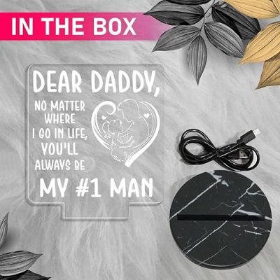 Dear Daddy My #1 Man Engraved Night Lamp with Warm White Light Fathers Day Gift for Dad Birthday Gift for Dad from Daughter Son