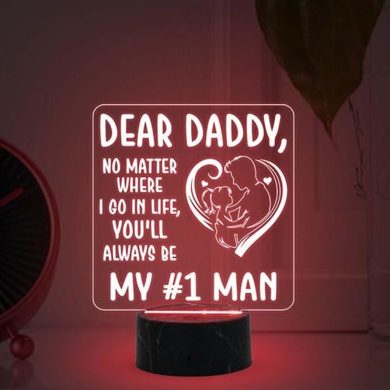 Dear Daddy My #1 Man Engraved Night Lamp with Automatic Color Changing Light Fathers Day Gift for Dad Birthday Gift for Dad from Daughter Son
