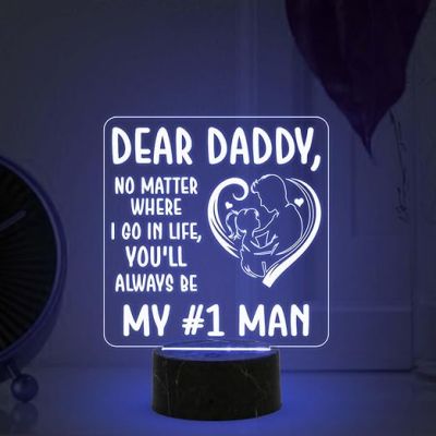 Dear Daddy My #1 Man Engraved Night Lamp with Automatic Color Changing Light Fathers Day Gift for Dad Birthday Gift for Dad from Daughter Son