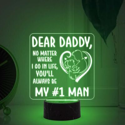 Dear Daddy My #1 Man Engraved Night Lamp with Automatic Color Changing Light Fathers Day Gift for Dad Birthday Gift for Dad from Daughter Son