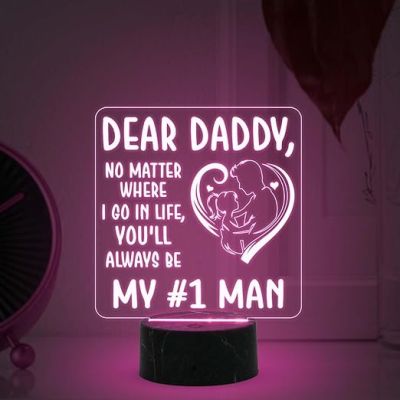 Dear Daddy My #1 Man Engraved Night Lamp with Automatic Color Changing Light Fathers Day Gift for Dad Birthday Gift for Dad from Daughter Son