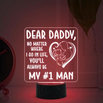 Dear Daddy My #1 Man Engraved Night Lamp with Automatic Color Changing Light Fathers Day Gift for Dad Birthday Gift for Dad from Daughter Son