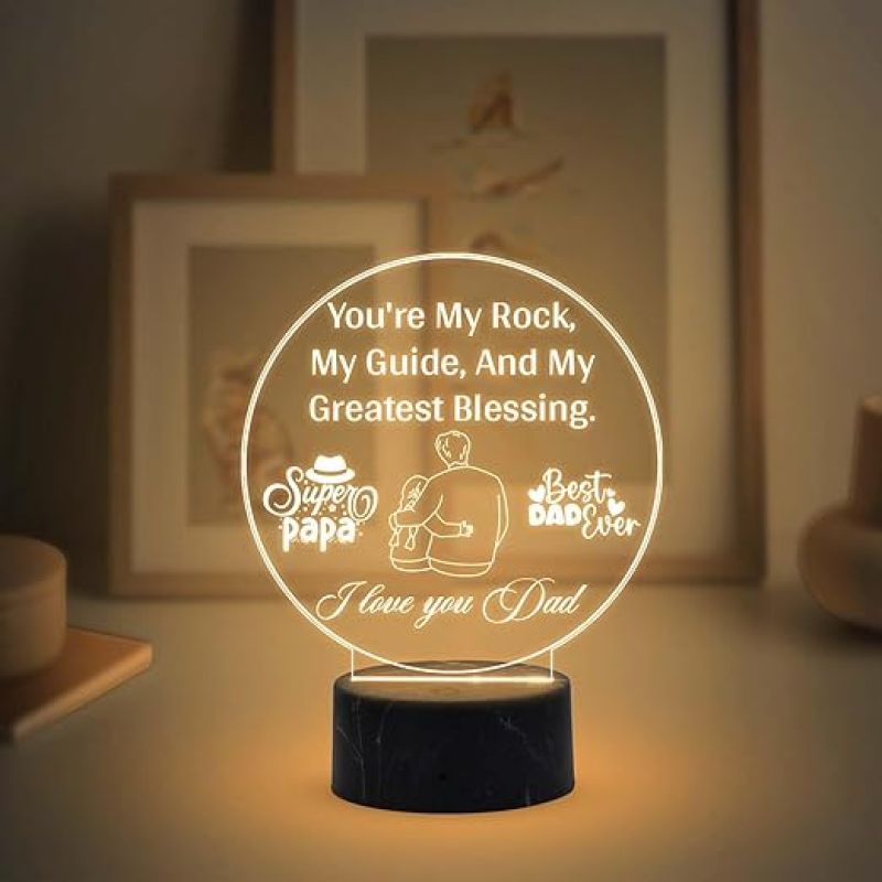 Super Papa Best Dad Ever Engraved Night Lamp with Warm White Light Fathers Day Gift for Dad Birthday Gift for Dad from Daughter Son