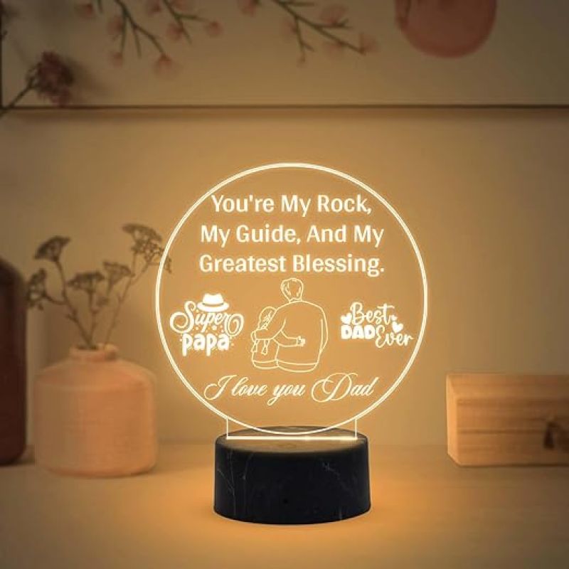 Super Papa Best Dad Ever Engraved Night Lamp with Warm White Light Fathers Day Gift for Dad Birthday Gift for Dad from Daughter Son