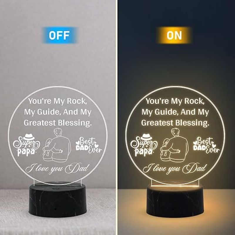 Super Papa Best Dad Ever Engraved Night Lamp with Warm White Light Fathers Day Gift for Dad Birthday Gift for Dad from Daughter Son