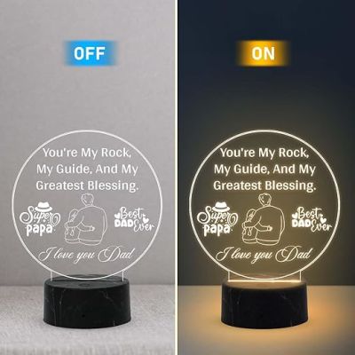 Super Papa Best Dad Ever Engraved Night Lamp with Warm White Light Fathers Day Gift for Dad Birthday Gift for Dad from Daughter Son