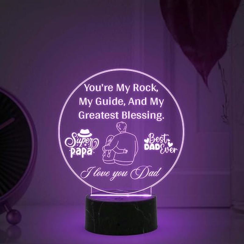 Super Papa Best Dad Ever Engraved Night Lamp with Automatic Color Changing Light Fathers Day Gift for Dad Birthday Gift for Dad from Daughter Son