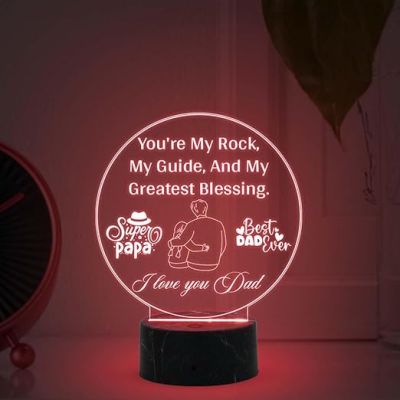 Super Papa Best Dad Ever Engraved Night Lamp with Automatic Color Changing Light Fathers Day Gift for Dad Birthday Gift for Dad from Daughter Son